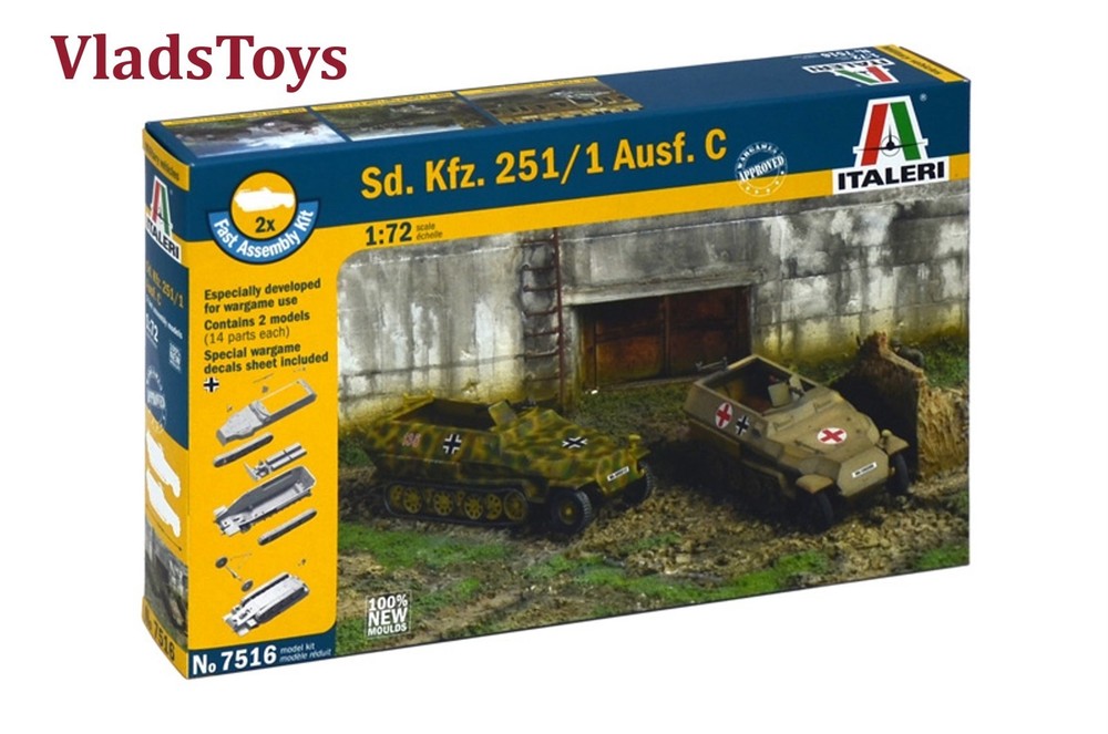 Italeri Plastic Model kit 1/72 Half-track Sd.Kfz. 251/1 Ausf. C 2 kits 7516