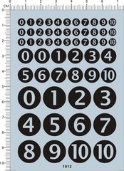 5-15mm 0-9 Black Round numeral digital numbers figures Model Water Slide Decal