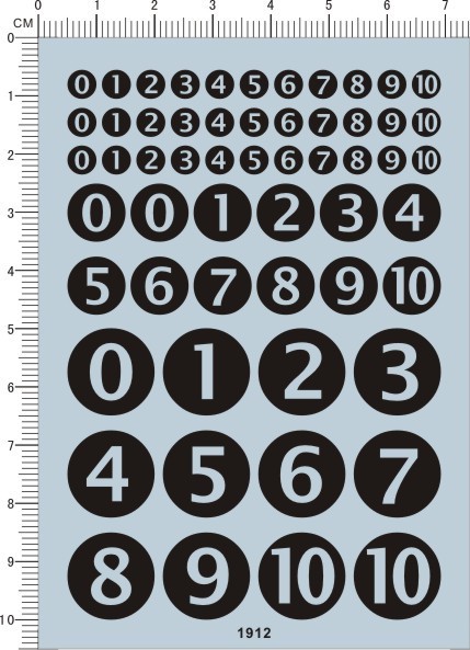 5-15mm 0-9 Black Round numeral digital numbers figures Model Water Slide Decal