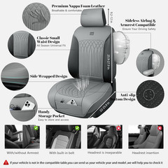 Car Seat Protector, 2 Pack Sideless Nappa Leather Seat Covers for Cars, All Seas