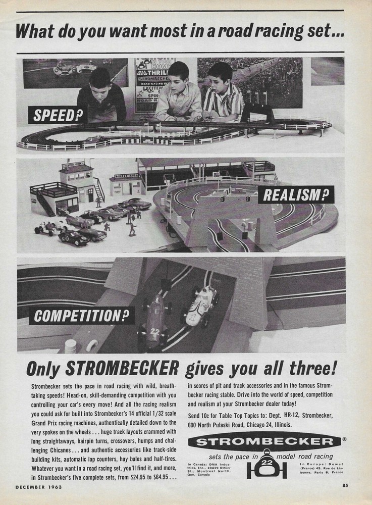 1963 Strombecker Slot Car Racing Vintage Magazine Ad 1/32 Scale Grand Prix 63